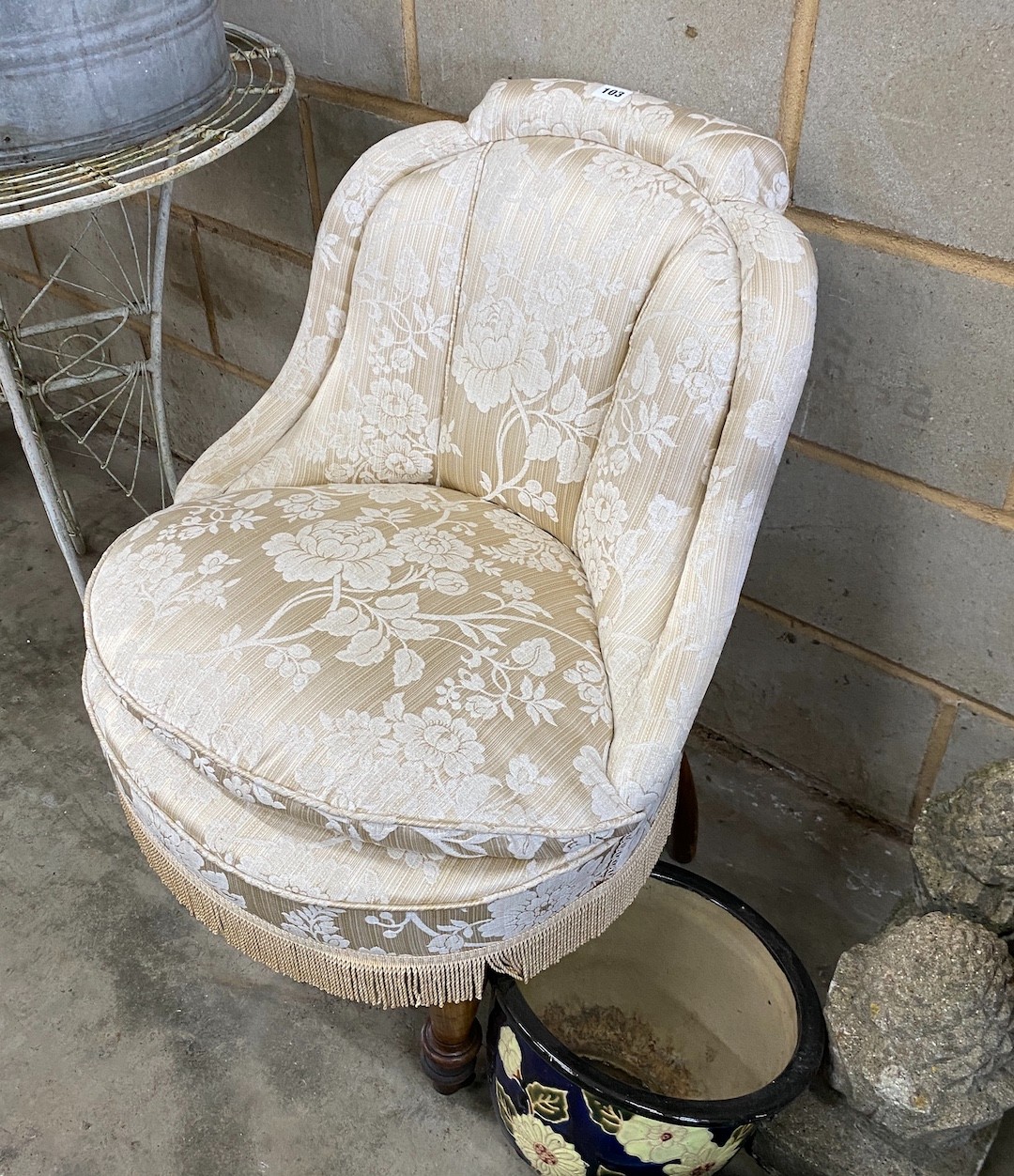 A late Victorian upholstered side chair, width 62cm, depth 60cm, height 80cm